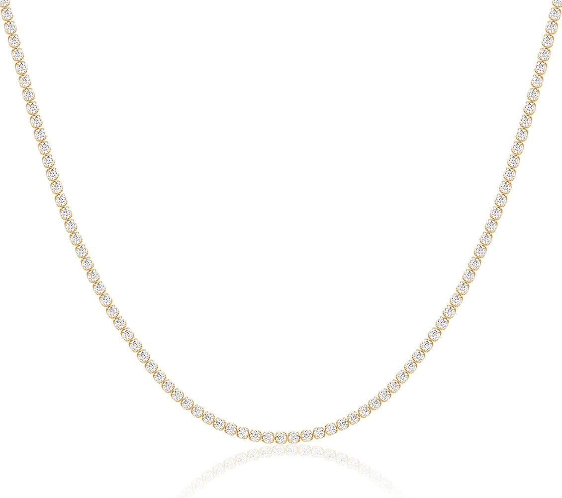 JINEAR Tennis Necklaces for Women, Faux Diamond Choker Necklace, 925 Sterling Silver and 18K Gold... | Amazon (US)