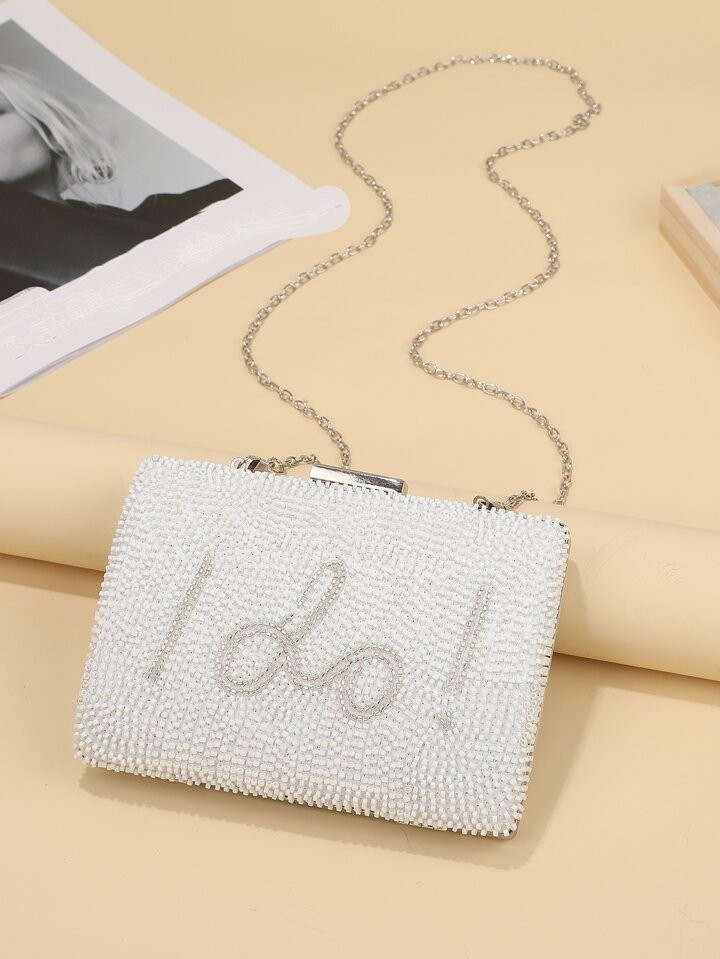 Luxury European-Style Clasp Lock Beaded Shoulder Bag With Inner Lining To Prevent Items From Fall... | SHEIN