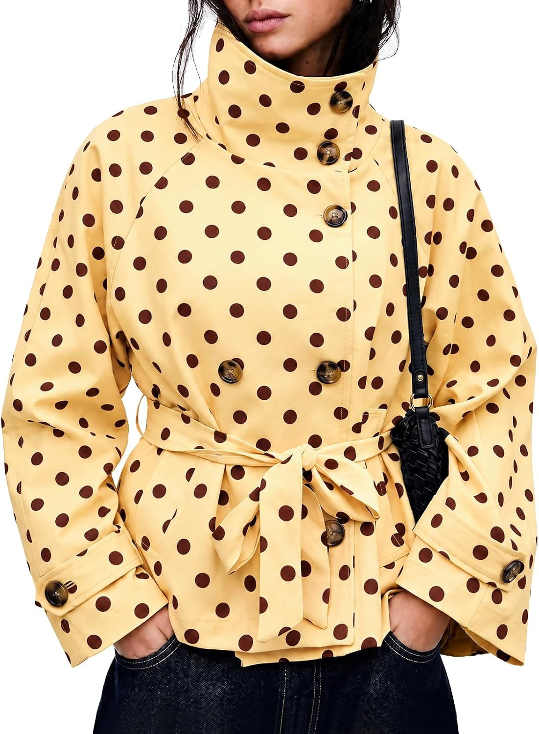 Tankaneo Womens Polka Dot Cropped Trench Coats Trendy Casual Short Jackets | Amazon (US)