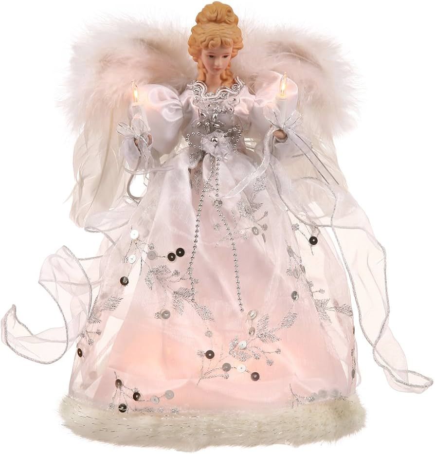 Vickerman Ice Palace Lighted White and Silver Angel Christmas Tree Topper with Clear Lights, 12" | Amazon (US)