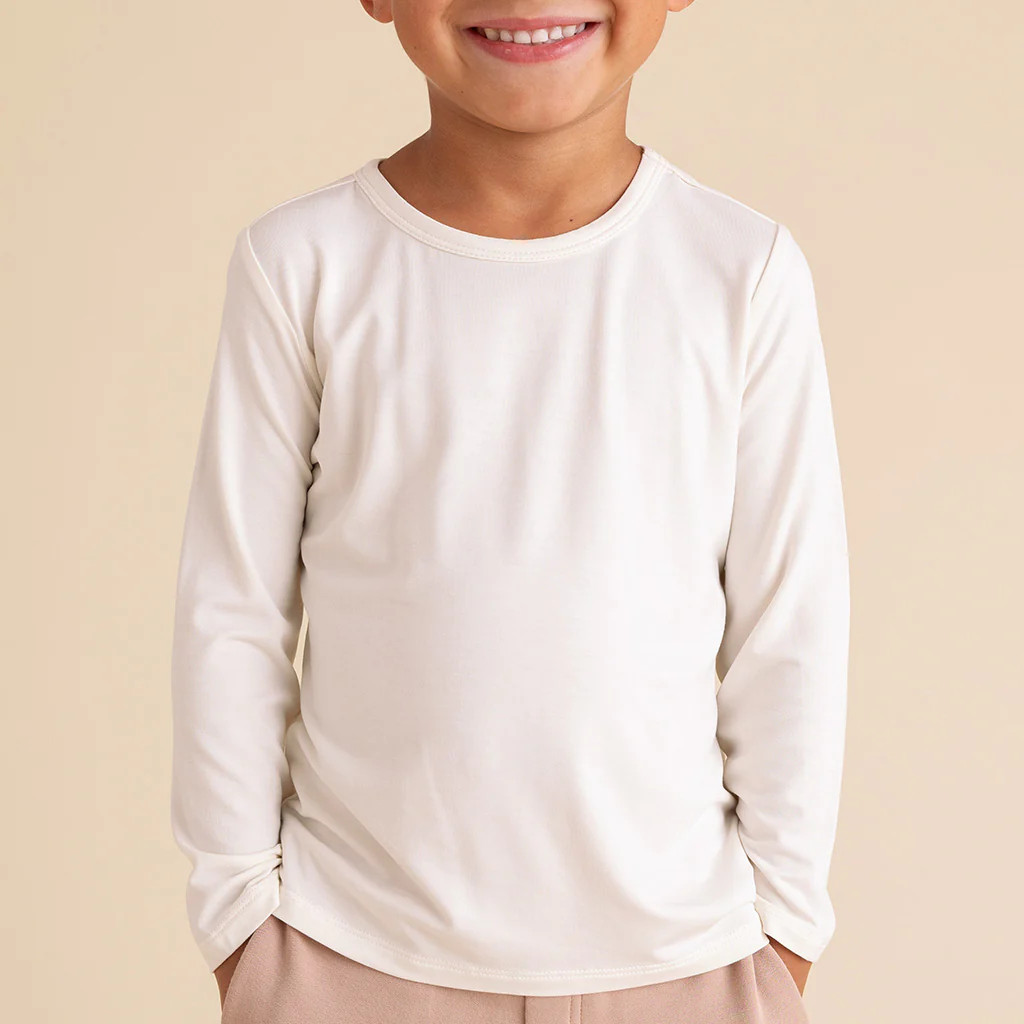 Solid White Toddler Long Sleeve Shirt | Vanilla | Posh Peanut