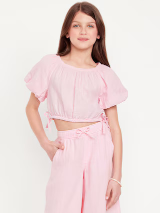 Cropped Short Puff-Sleeve Double-Weave Top for Girls | Old Navy (US)