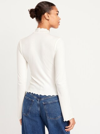 Mock-Neck Lettuce-Edge Rib Top | Old Navy (US)