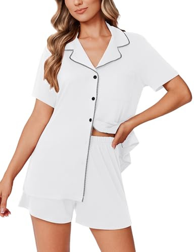 Ekouaer Pajamas Set for Women 2 Piece Pjs Short Sleeve Sleepwear Button Down Lounge Shorts Sets P... | Amazon (US)