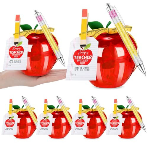 Gueevin 6 Sets Large Red Apple Container Teacher Appreciation Gifts Bulk, Teacher Gifts Card Holder, Plastic Apple Shaped Candy Jar for Back to School, First Day of School, Teachers Birthday Gift | Amazon (US)