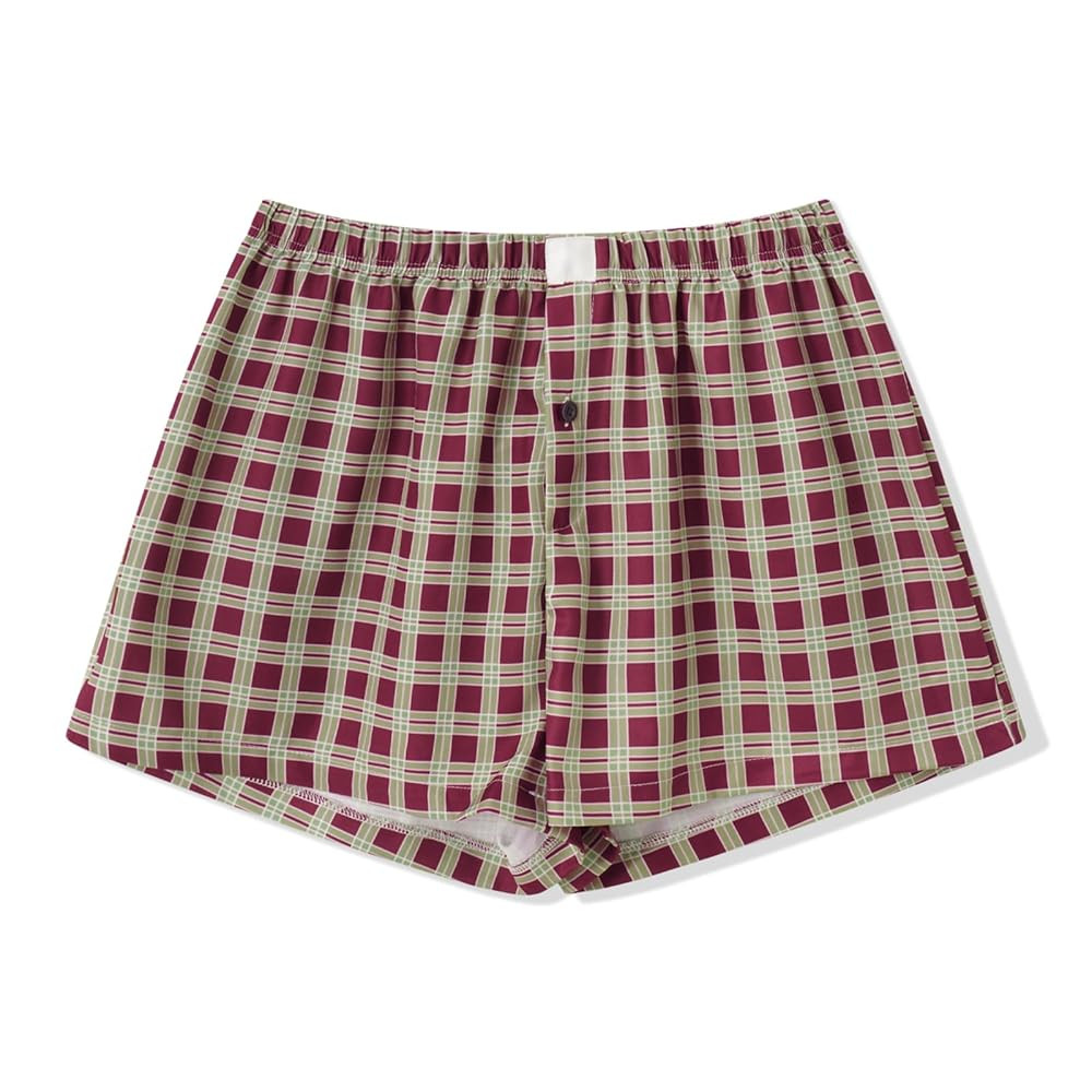Women Gingham Boxer Shorts Y2k Cute Stripes Plaid Button Elastic Waist Lounge Boxers | Amazon (US)