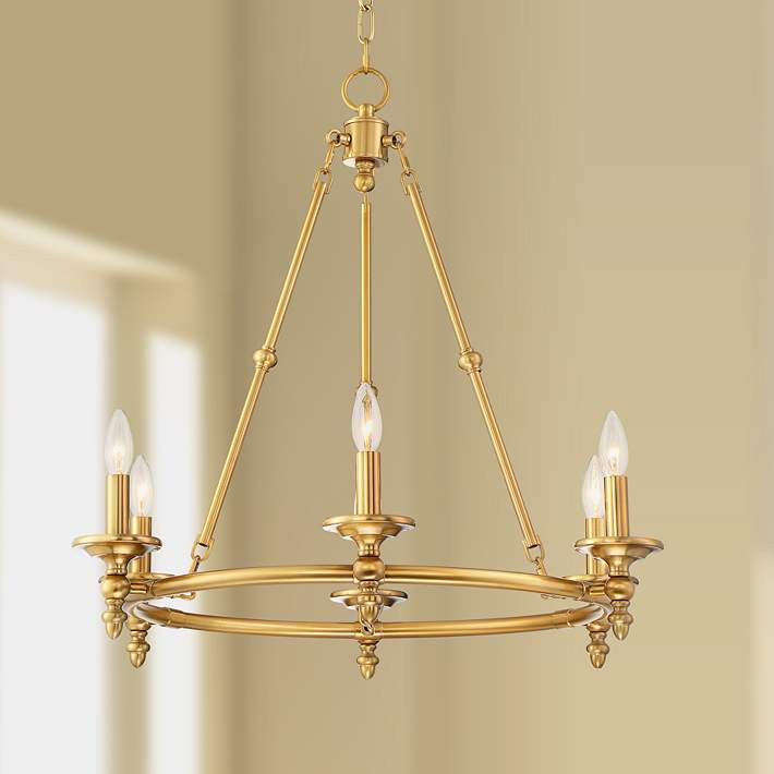 Stiffel Hartley 28" Wide Warm Antique Gold 6-Light Ring Chandelier | Lamps Plus