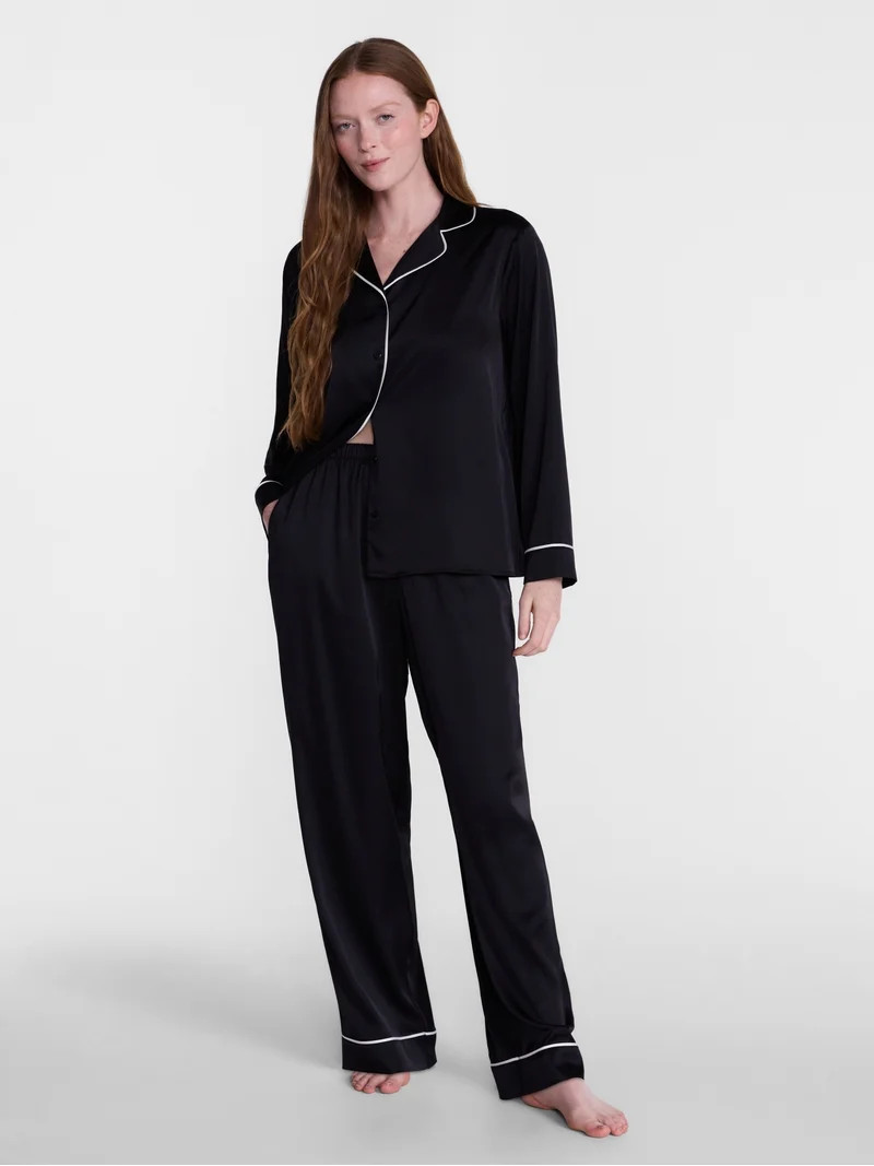 Joyspun Women\u2019s Stretch Satin Sleep Top and Pants, 2-Piece Set, Sizes XS to 3X | Walmart (US)