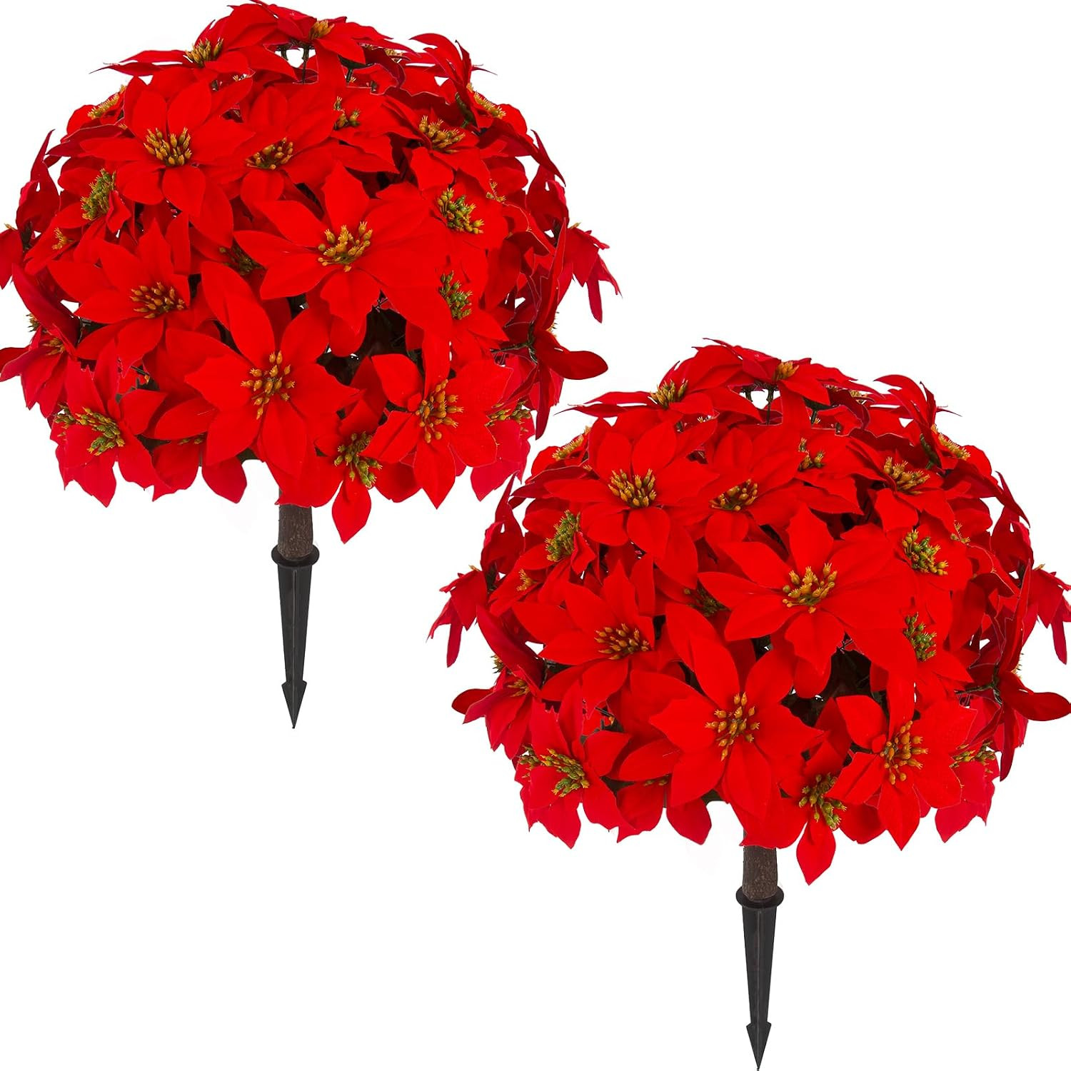 Daynight 2Pcs Artificial Poinsettia Plants with Stakes Outdoor, 24 Inch Red | Amazon (US)