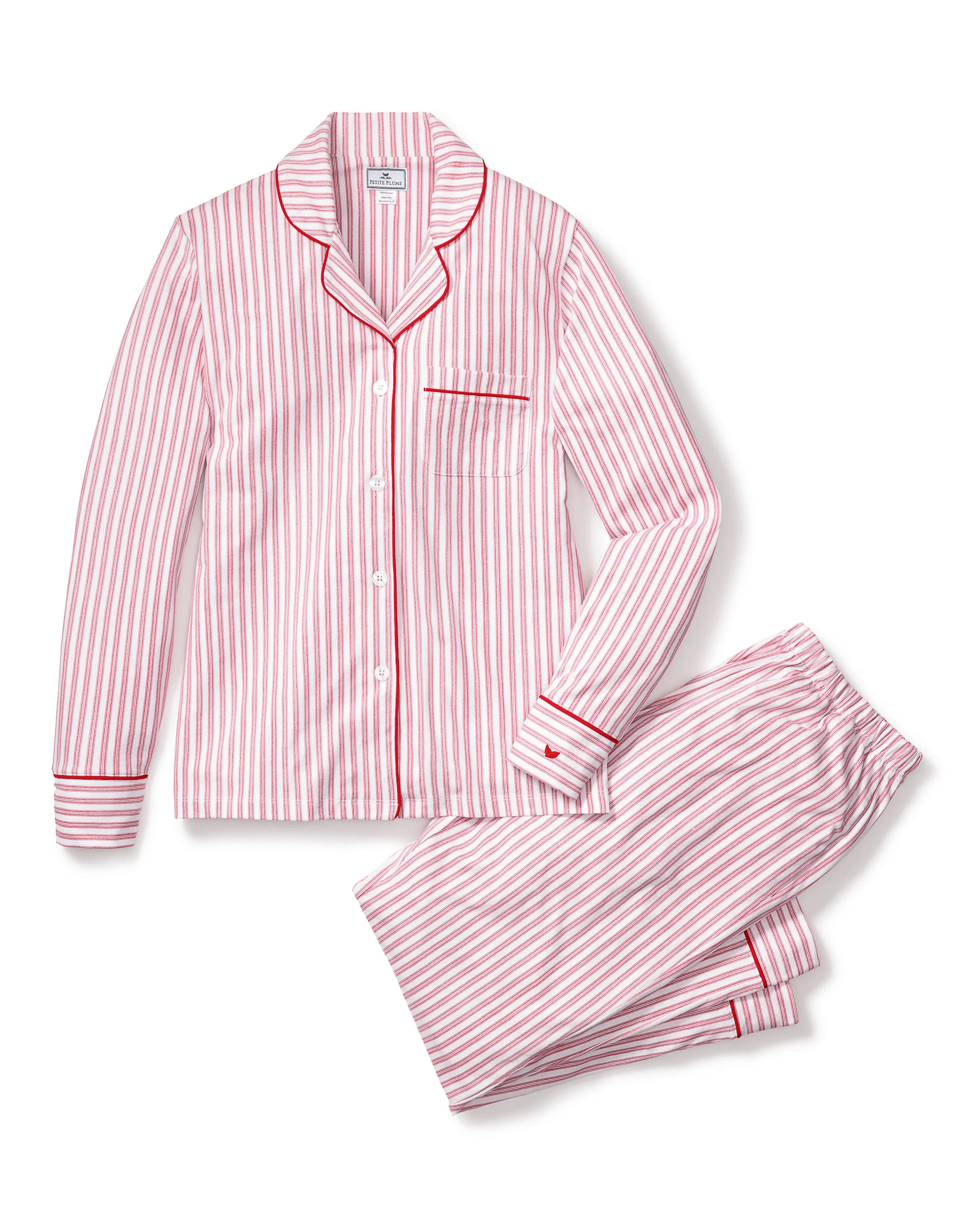 Women's Pima Pajama Set in Antique Red Ticking | Petite Plume