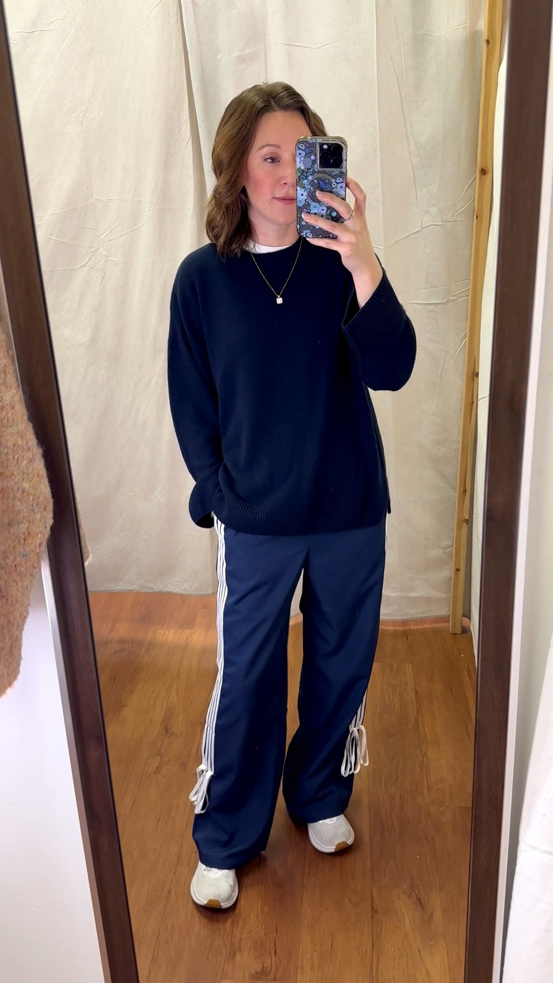 Track pants and navy sweater outfit • Casual outfit • Adidas • H&M • Target 