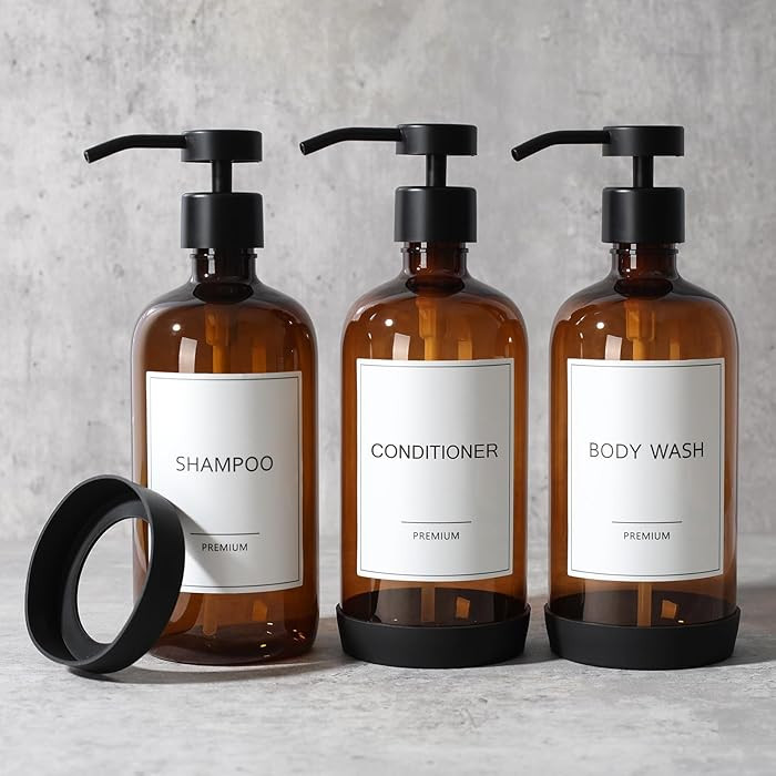 GMISUN Plastic Shampoo and Conditioner Dispenser with Silicone Sleeves, 21 oz Amber Shower Soap D... | Amazon (US)