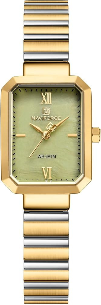 NAVIFORCE Woman Simple Retro Style Bracelet Stainless Steel Watches, Vintage Rectangular Case Wat... | Amazon (US)