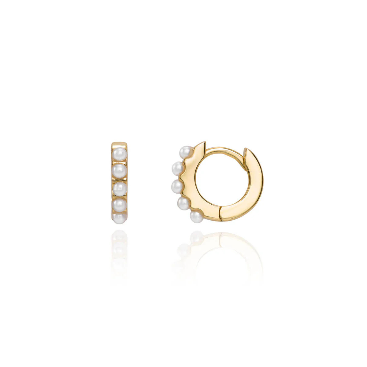 Pearl Huggie Hoop Earrings (Gold) | Abbott Lyon