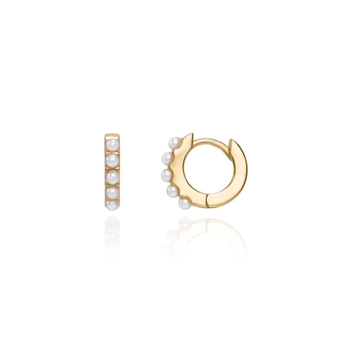 Pearl Huggie Hoop Earrings (Gold) | Abbott Lyon