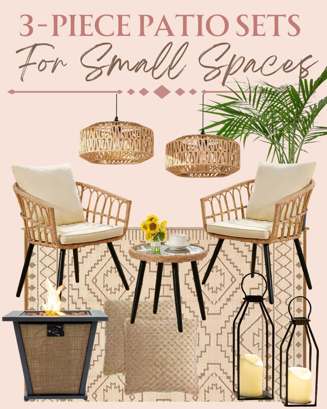 Style a simple cozy spot with these easy 3 piece patio sets for any small patio. #patioset #patiofurniture #outdoorfurniture #patiodecor #patiorug

#LTKSaleAlert #LTKSeasonal #LTKHome