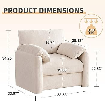 Chenille Oversized Armchair, 38.6" Wide Accent Chairs for Living Room & Bedroom Modern Lounge Cha... | Amazon (US)