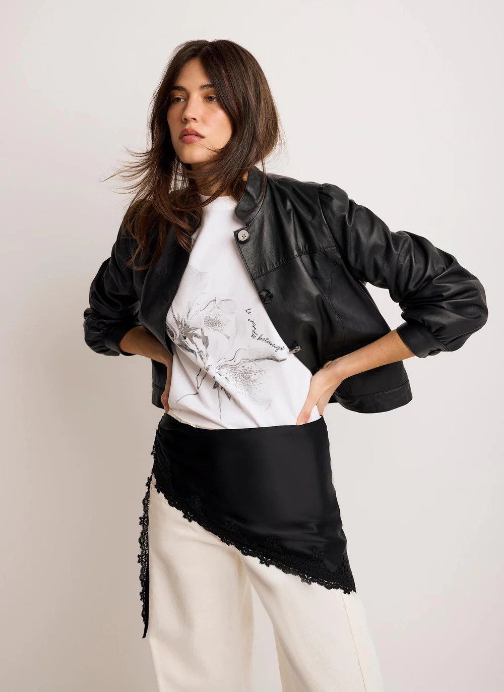 Black Satin Lace Trim Scarf | Mint Velvet