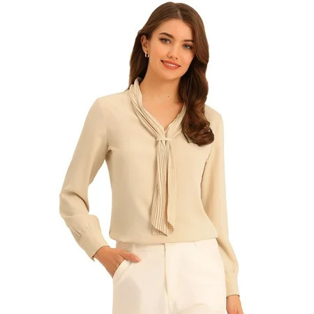 DARING DIVA Work Office Blouse Pleated Top Shirt M Beige | Walmart (US)