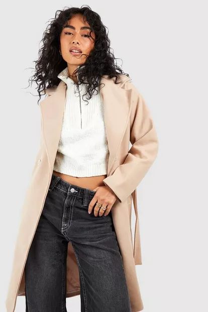 Belted Detail Wool Look Coat | Boohoo.com (US & CA)