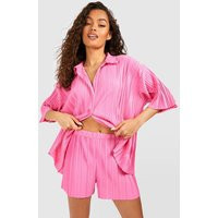 Womens Plisse Relaxed Fit Shorts - Pink - 10 | boohoo (US & Canada)