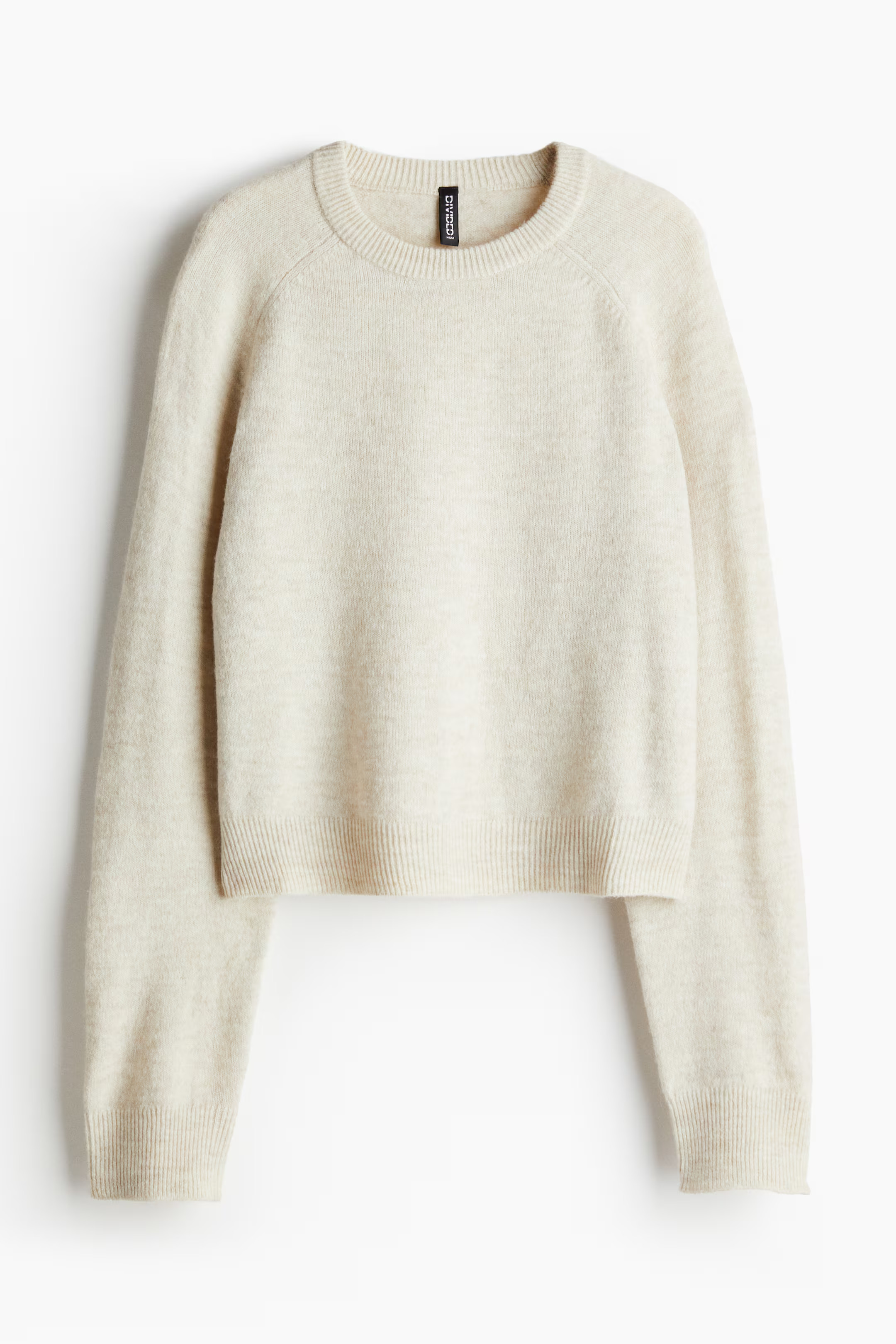 Short Fine-Knit Sweater - Round Neck - Long sleeve - Light beige melange - Ladies | H&M US | H&M (US + CA)