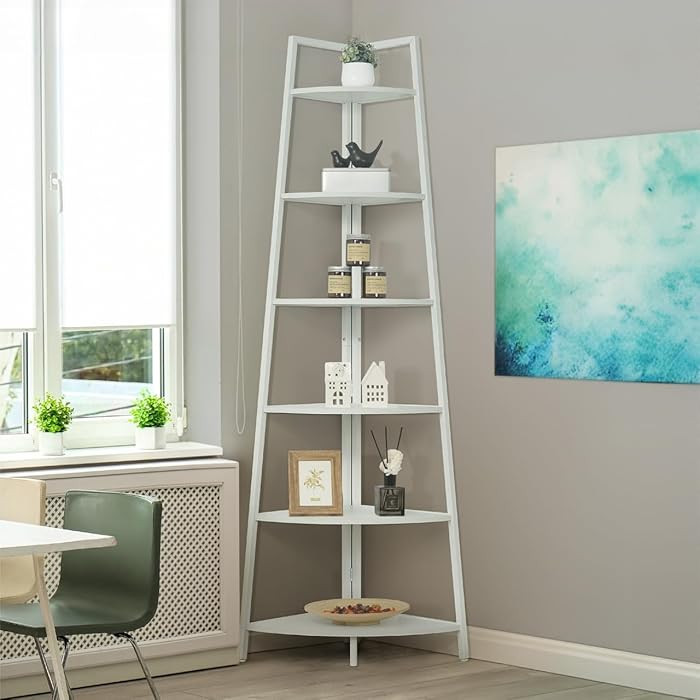 CAPHAUS Tall Corner Shelf Stand, 6-Tier Display Shelves, Ladder Corner Wood Storage Plant Bookshe... | Amazon (US)