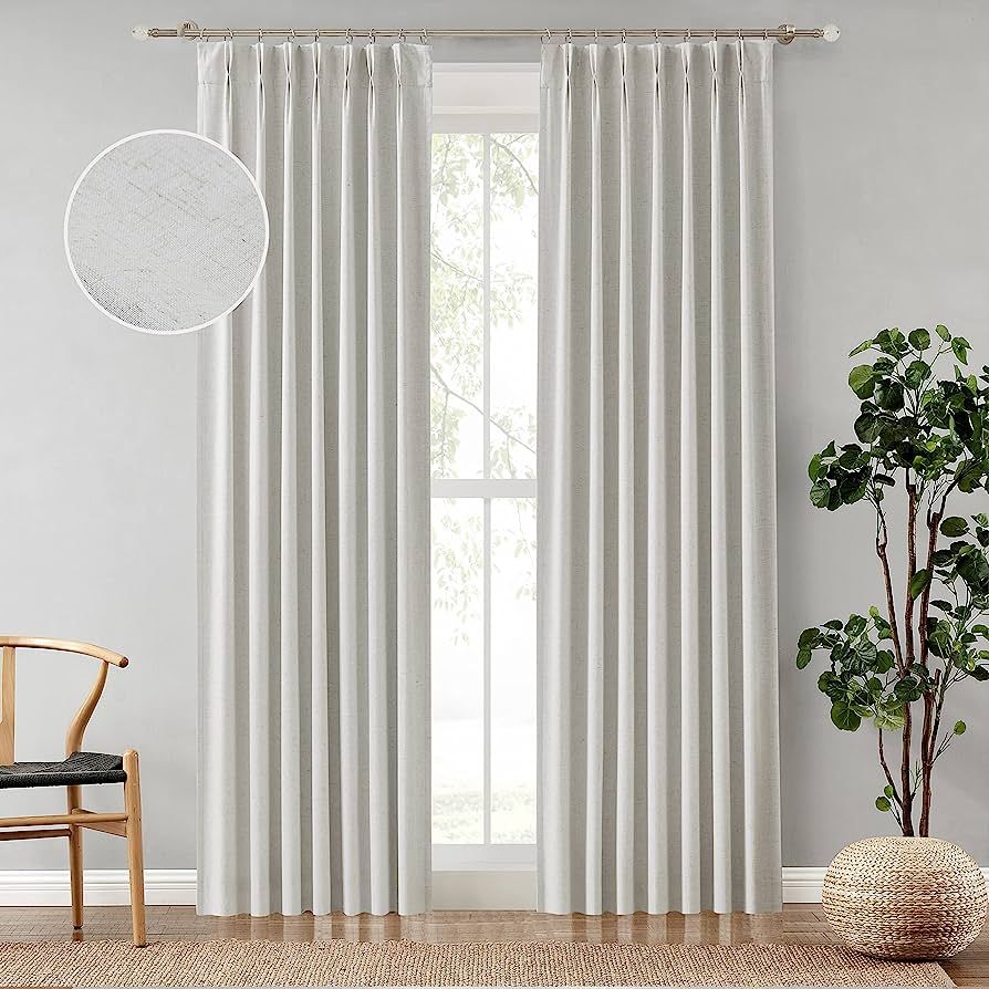 Natural Pinch Pleated Full Blackout Curtains Linen Blended Room Darkening Window Treatment Panel ... | Amazon (US)