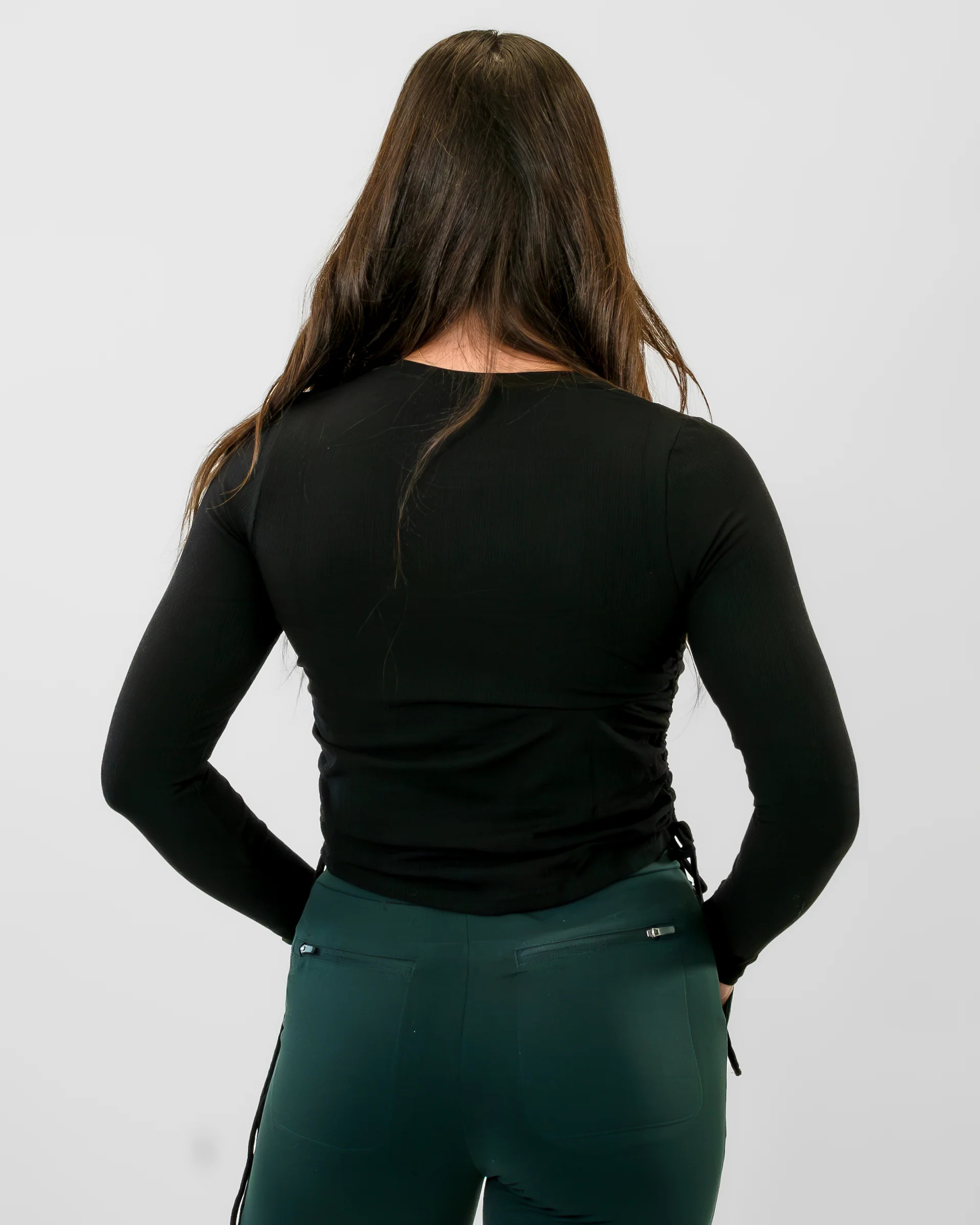 Side Tie Shirred Long Sleeve - Black - FINAL SALE | Senita Athletics