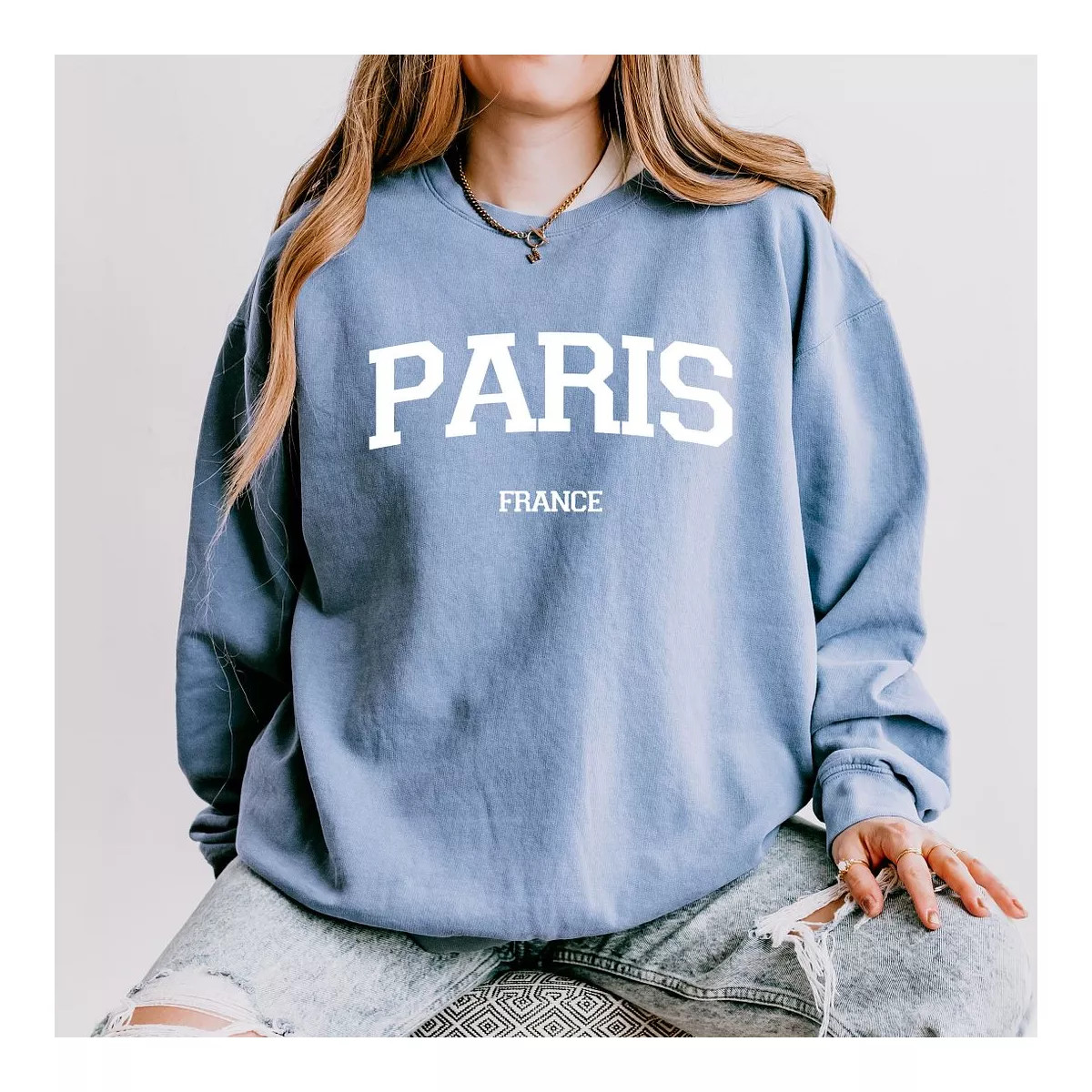 Simply Sage Market Women's Lightweight Garment Dyed Graphic Sweatshirt Paris France Varsity | Target