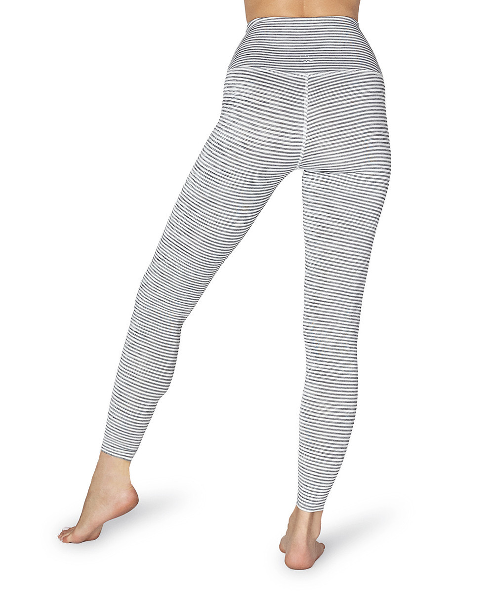 Beyond Yoga Women's Leggings WHITE - White & Heather Surf True to Stripe High-Waist Crop Leggings -  | Zulily
