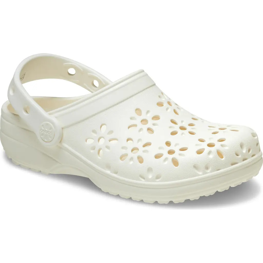 CROCS Kids' Classic Floral Cutout Clog in Chalk at Nordstrom, Size 2 M | Nordstrom