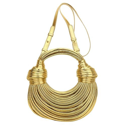 FGJKKK Hand-Woven Bread Women's Purse and Handbag Top Handle Satchel Shoulder Crossbody Creative Noodles Underarm Bag Clutch (gold) | Amazon (US)