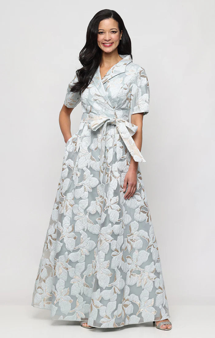 Long Jacquard Gown with Collar | Alex Evenings