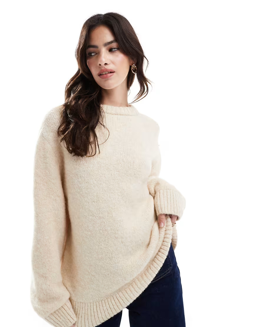 ASOS DESIGN wool blend oversized chunky crew neck jumper in ecru-Yellow | ASOS (Global)