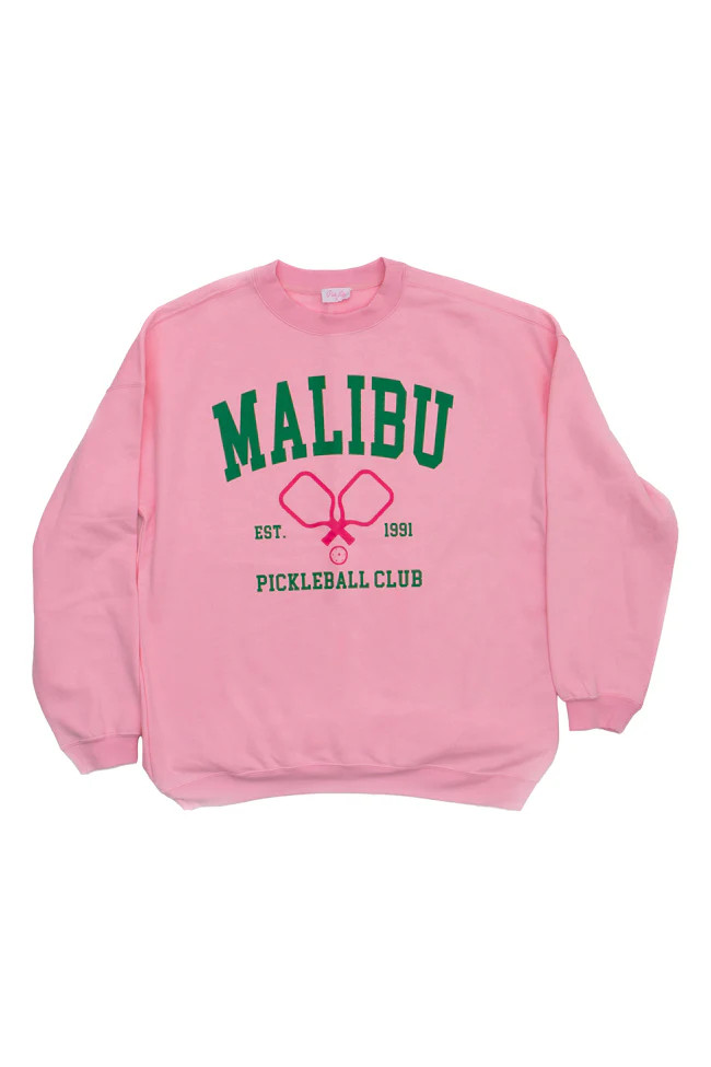 Malibu Pickleball Light Pink Oversized Graphic Sweatshirt | Pink Lily