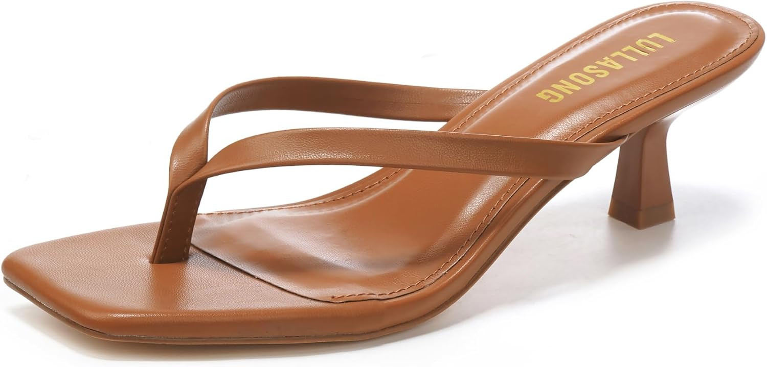 LULLASONG Women's Kitten Heels Sandals Square Open Toe Flip Flop Heels 1.8-2 Inch Heeled Sandals for Women | Amazon (US)
