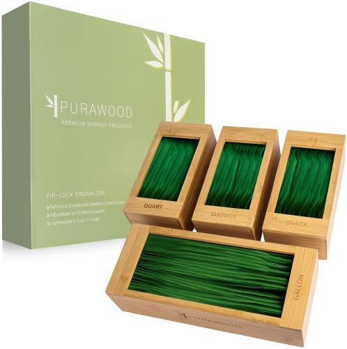 Amazon.com: Purawood Ziplock Bag Storage Organizer - Natural Bamboo Organizer to Declutter Your K... | Amazon (US)