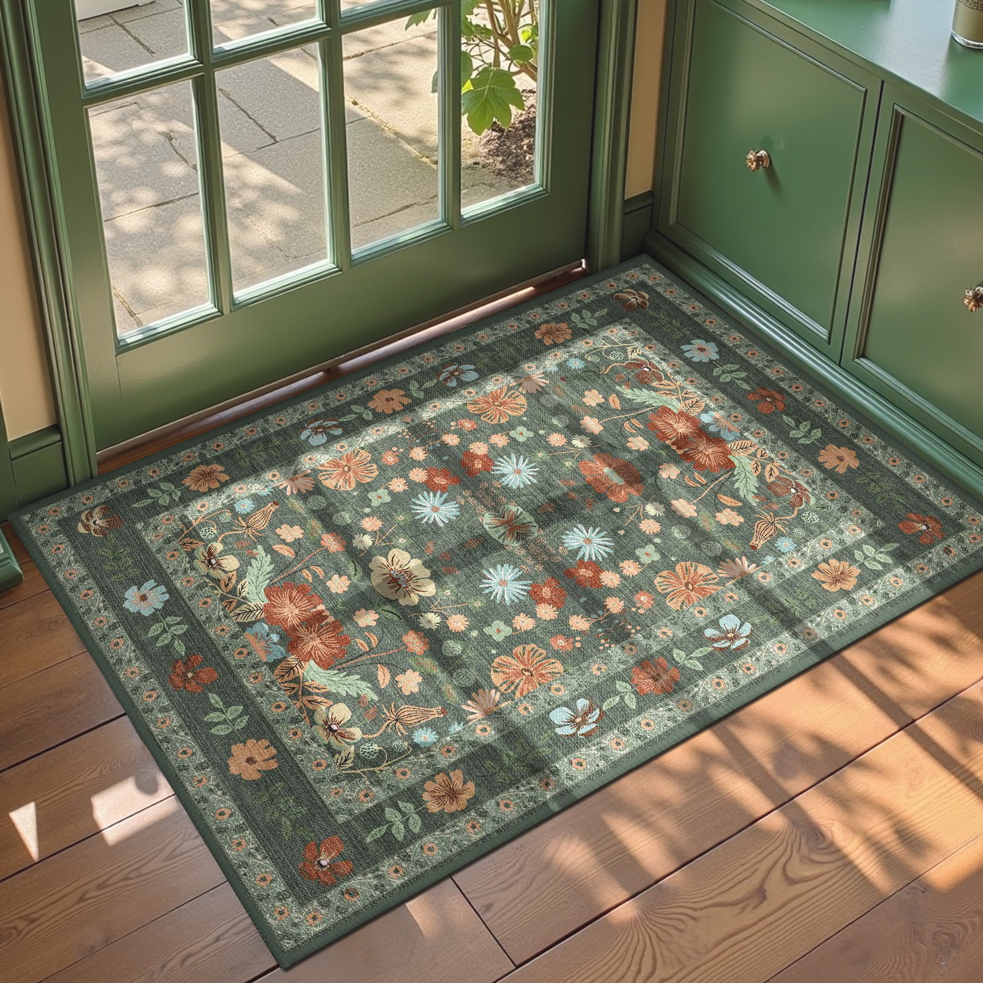 ATHOPE 2x3 Entryway Rugs for Entrance Kitchen Bathroom, Floral Washable Soft Low Pile Area Rug wi... | Walmart (US)