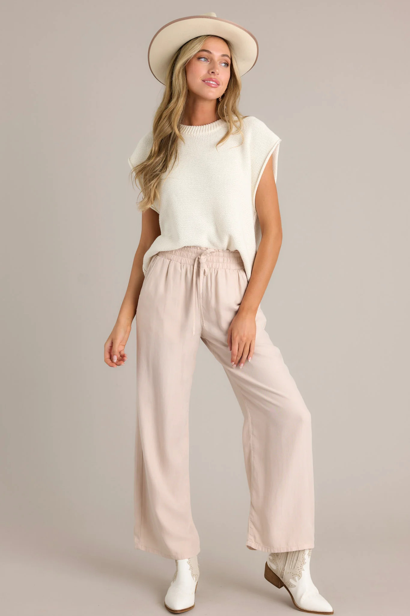 Midnight Comfort Beige Wide Leg Pants | Red Dress