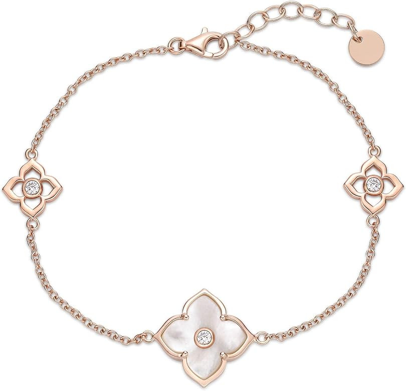 Amazon.com: Lavari Jewelers Mother of Pearl and Cubic Zirconia Flower Bracelet for Women in Pink ... | Amazon (US)