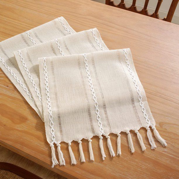 Farmhouse Table Runner Rustic Table Runners with Handmade Tassel, Vintage Woven Cotton Linen Tabl... | Walmart (US)