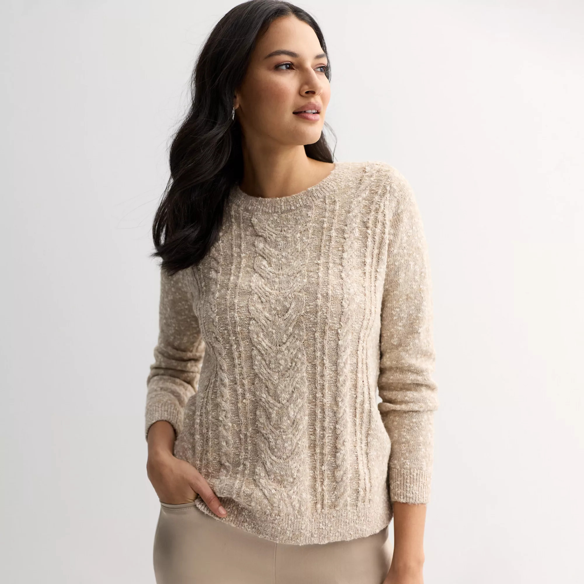 Women's Croft & Barrow® Cabled Marl Pullover Sweater | Kohl's