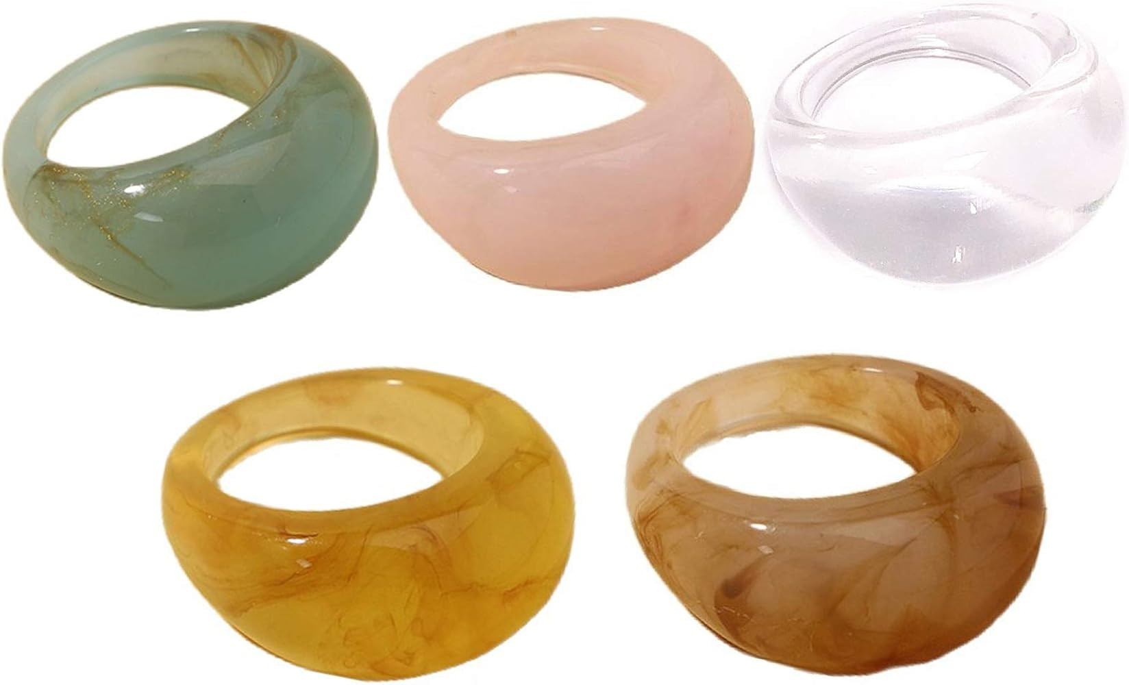 Set Resin Colorful Wide Thick Dome Knuckle Finger Stackable Joint Ring Retro Acrylic Transparent ... | Amazon (US)