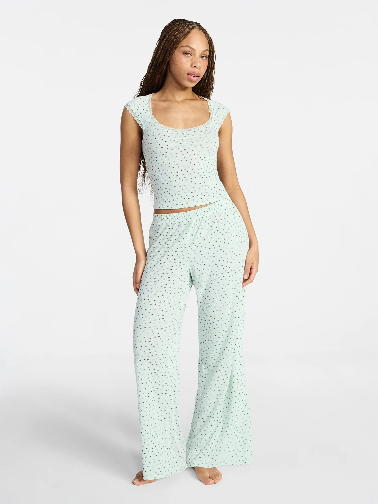 No Boundaries Pointelle Baby Tee and Pants Sleep Set, 2-Piece, Women's XXS-3X - Walmart.com | Walmart (US)