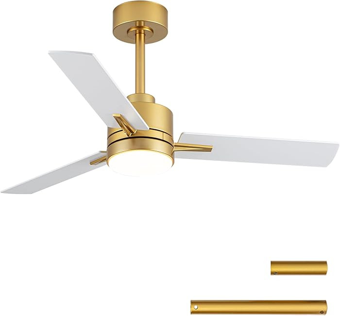 42'' Ceiling Fan with Lights and Remote, Low Profile Modern Ceiling Fan Gold, 6 Speed, Reversible... | Amazon (US)
