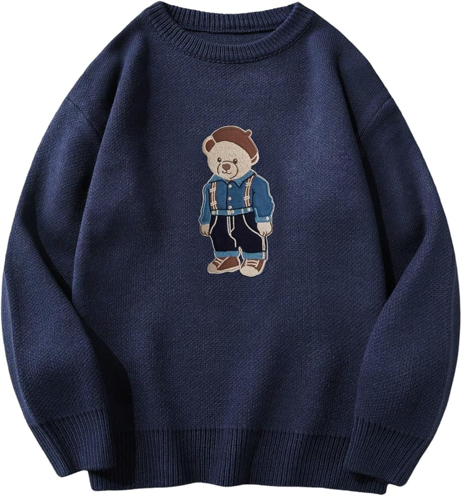SHENHE Men's Oversized Crew Neck Cute Bear Sweater Vintage Unisex Preppy Graphic Sweater Jumper D... | Amazon (US)