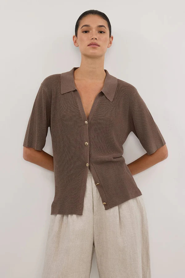 LIAM TAUPE KNIT POLO SHIRT | DISSH