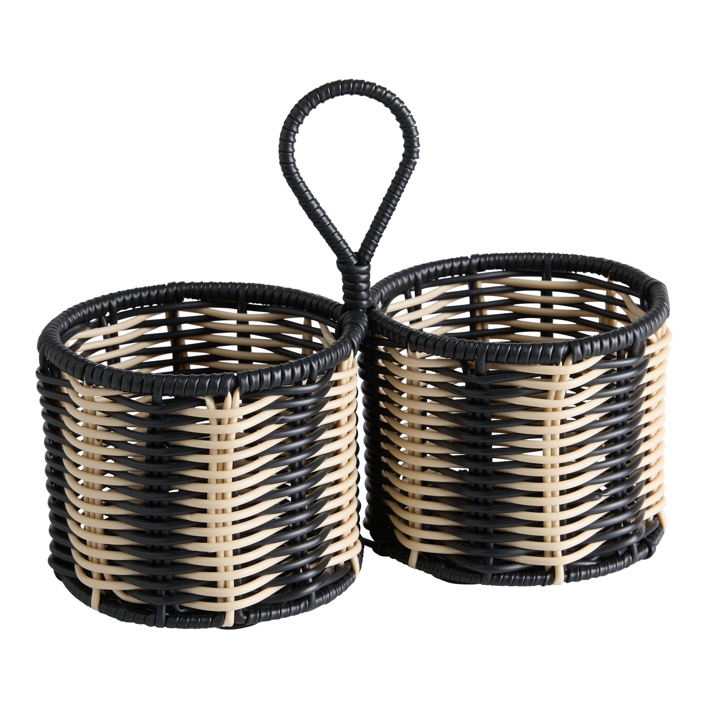 Black and Cream Faux Rattan Outdoor Utensil Caddy | World Market