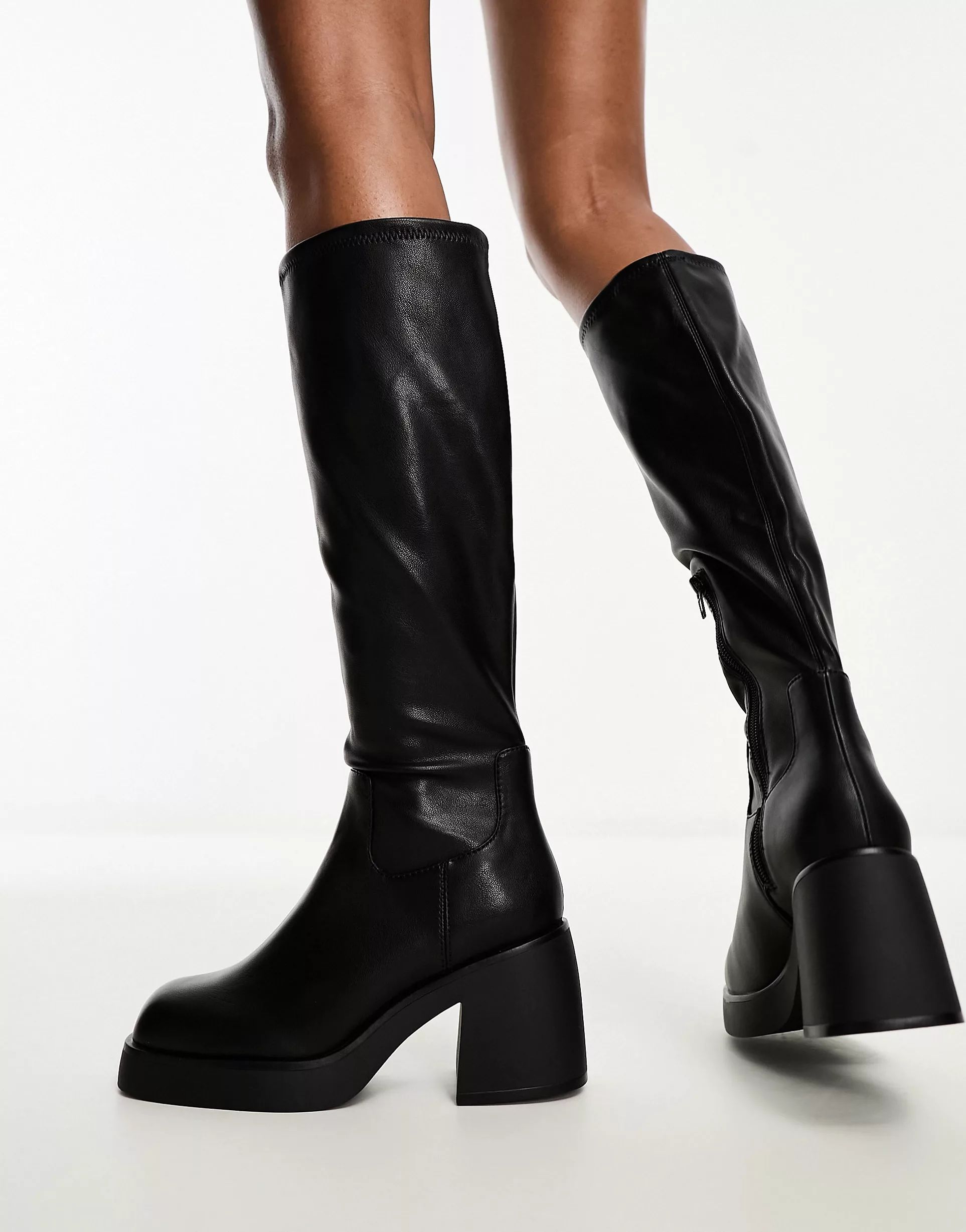 ALDO Wide Fit Auster mid heel knee boots in black | ASOS (Global)